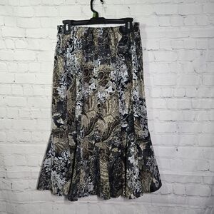 Vtg 90s Nikki Dark moody floral paisley midi Skirt Sz Lg Dark cottage goblincore